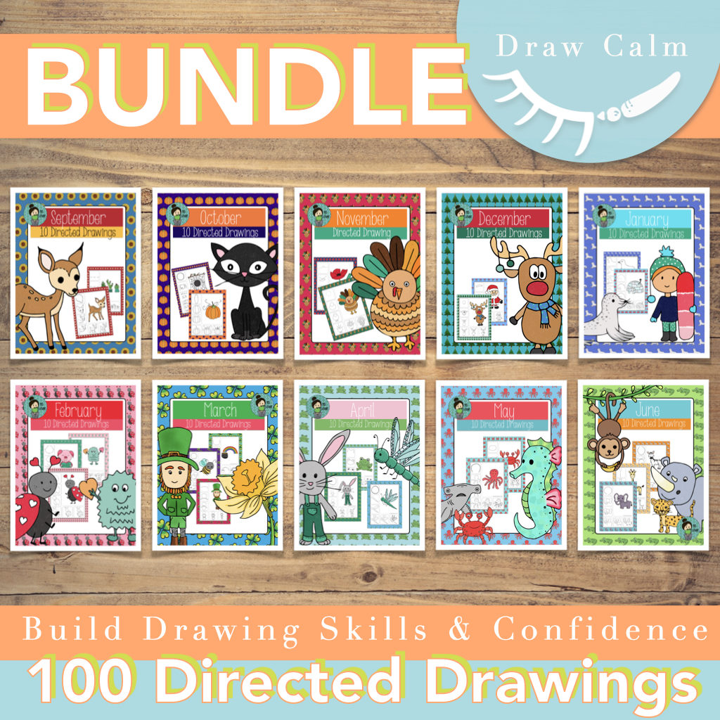 100 Directed Drawings for kids. 10 Directed drawings for each month following seasonal themes.