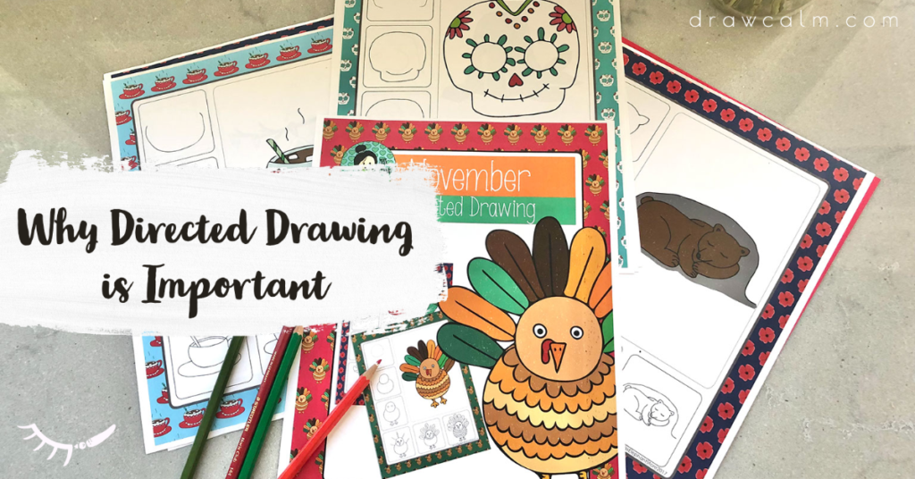 A selection of simple directed drawings, sugar skull, hibernating bear, and hot chocolate.