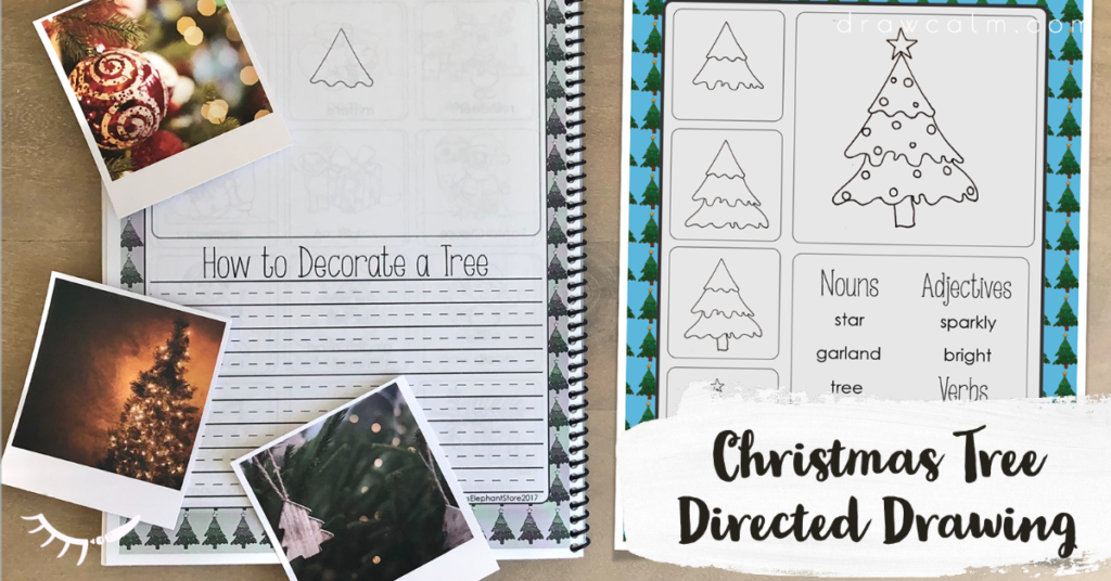 Step by step Christmas tree drawing as a writing prompt for Christmas.