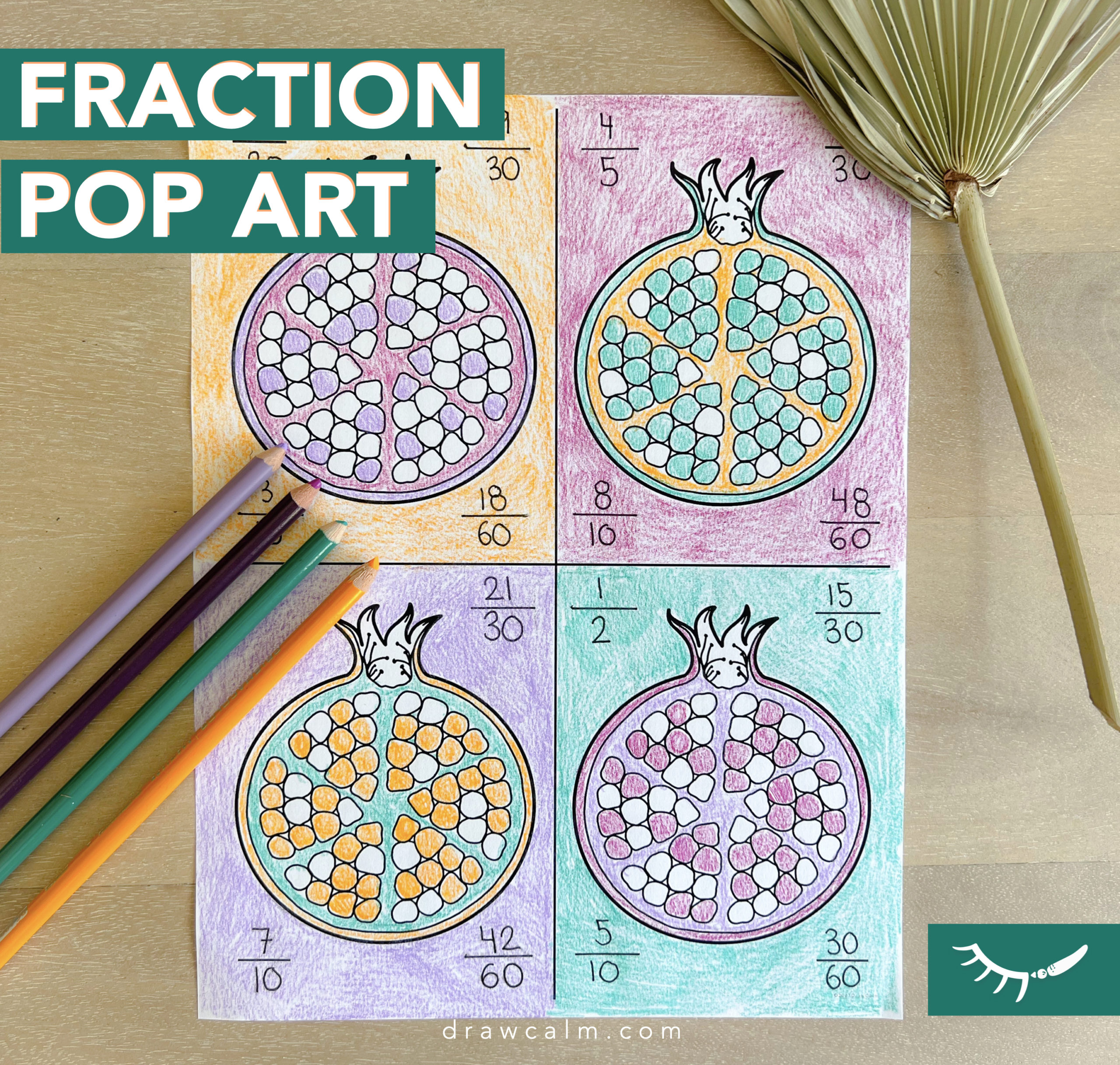 Simplifying fraction worksheet and pop art activity