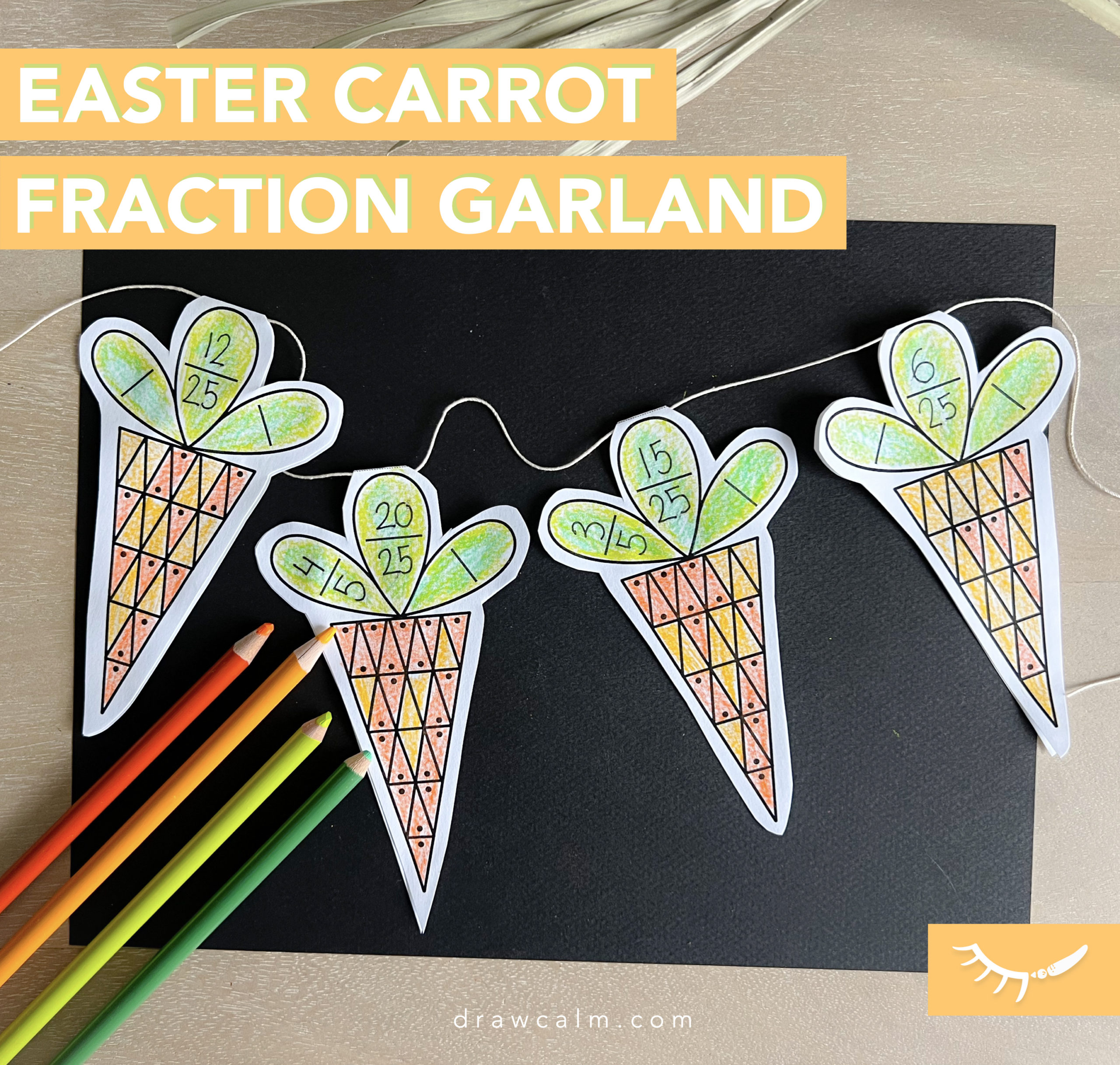 Printable Reducing Fraction Worksheet. 4 printable carrots to make a paper garland.