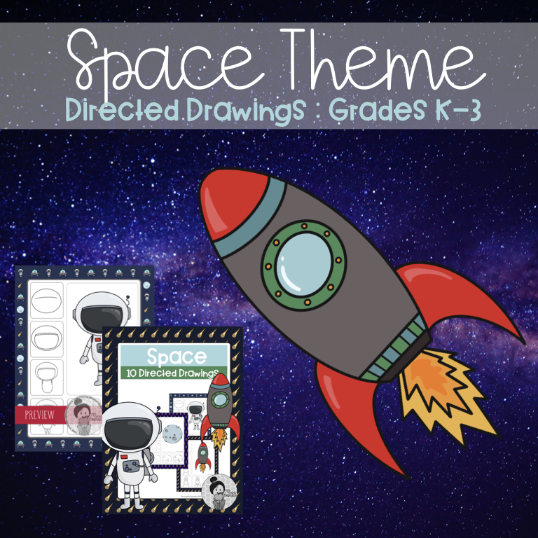 10 directed drawings that are printable around a space theme.