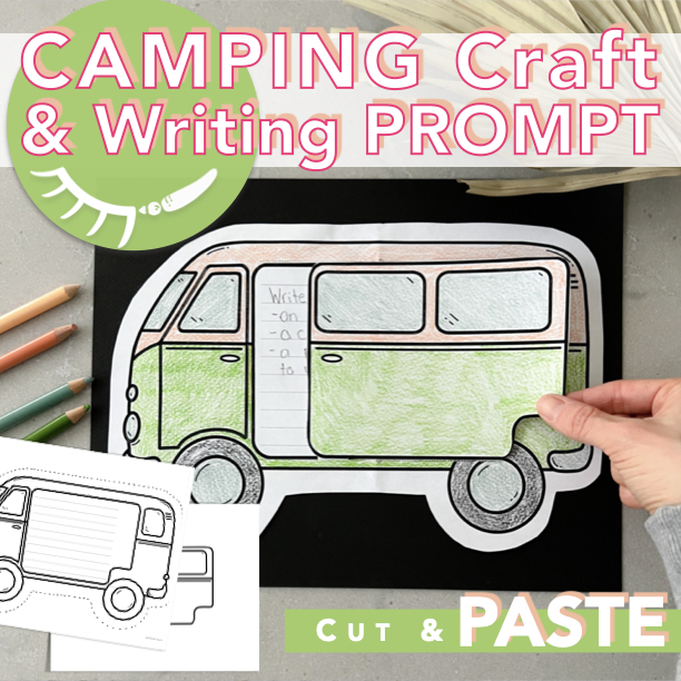 Printable camper van coloring page with a sliding door. Move the door and write on the inside of the van.