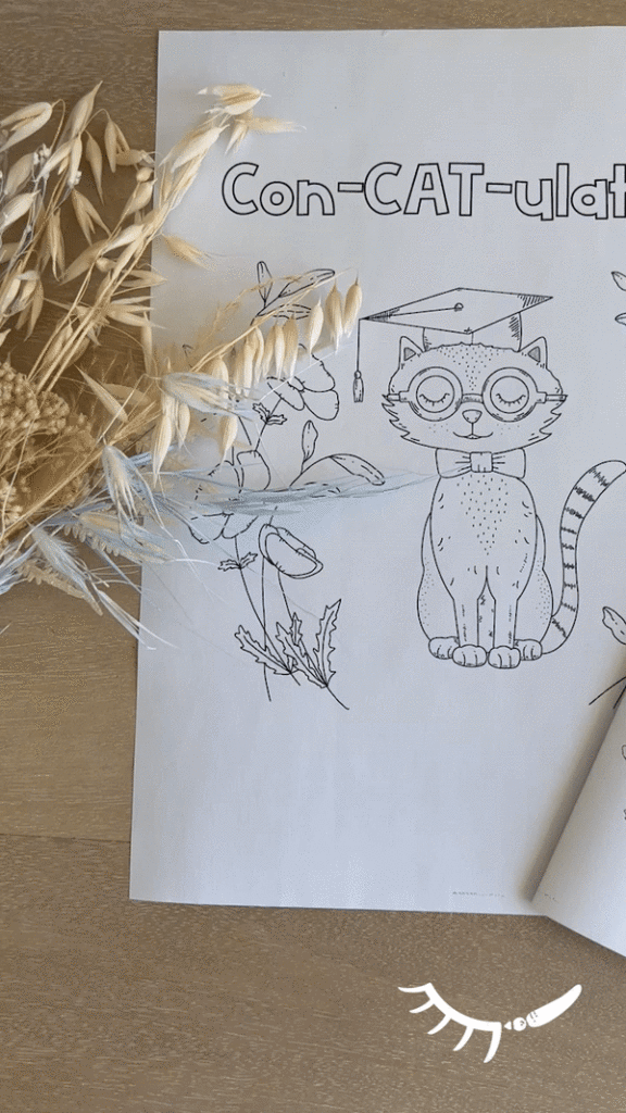 Printable cat coloring pages in 2 sizes. One is full page size the second is smaller so that it can be folded into a card shape.