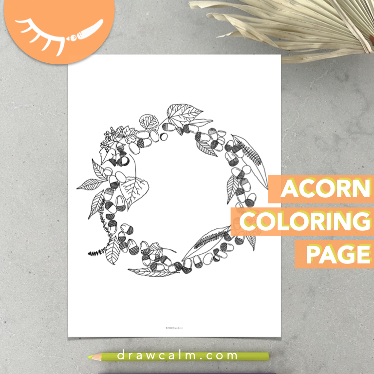 Acorn wreath coloring page.