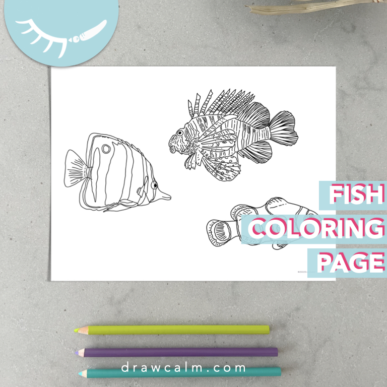 Printable coloring page showing 3 realistic fish.