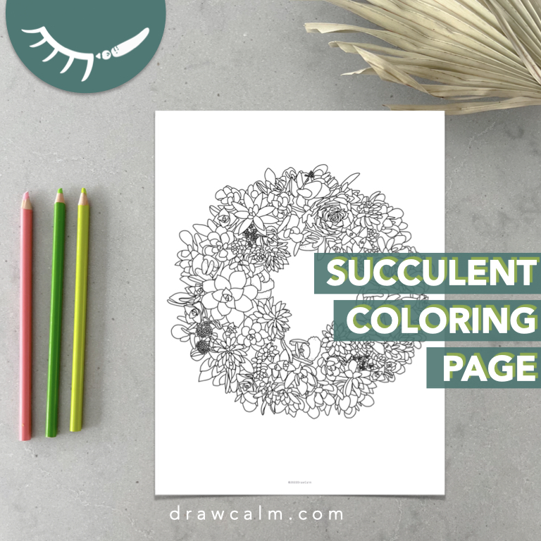 Succulent coloring page that is hand drawn.
