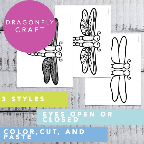 3 different designs for the dragonfly colouring sheet with different amounts of line detail.