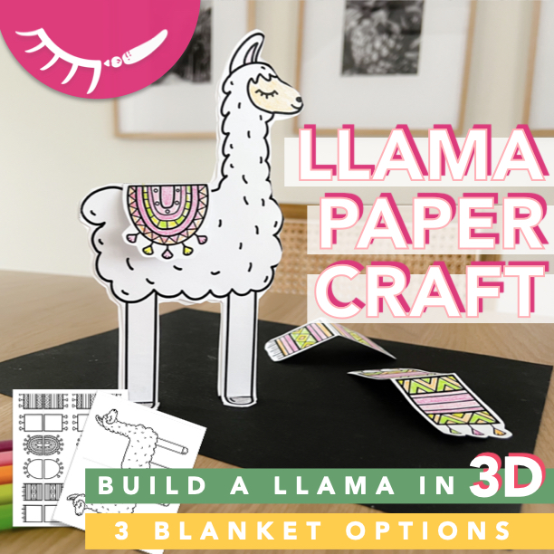 Printable llama craft. The llama is wearing a blanket on its back.